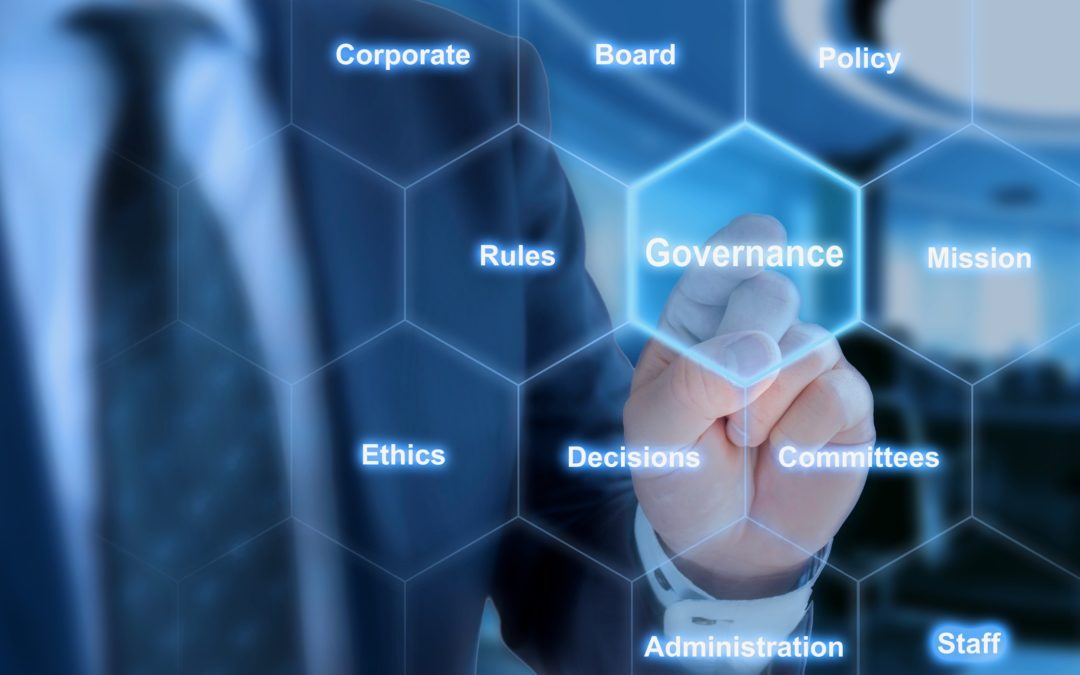 Hexagon grid governance click from businessman